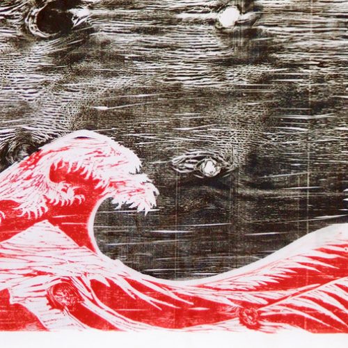Xilogravura sobre papel - Grande onda, releitura de Hokusai